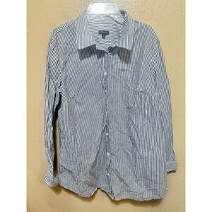 Talbots Women's Large L Long Sleeve Button‎ Down Striped Cotton Shirt Top